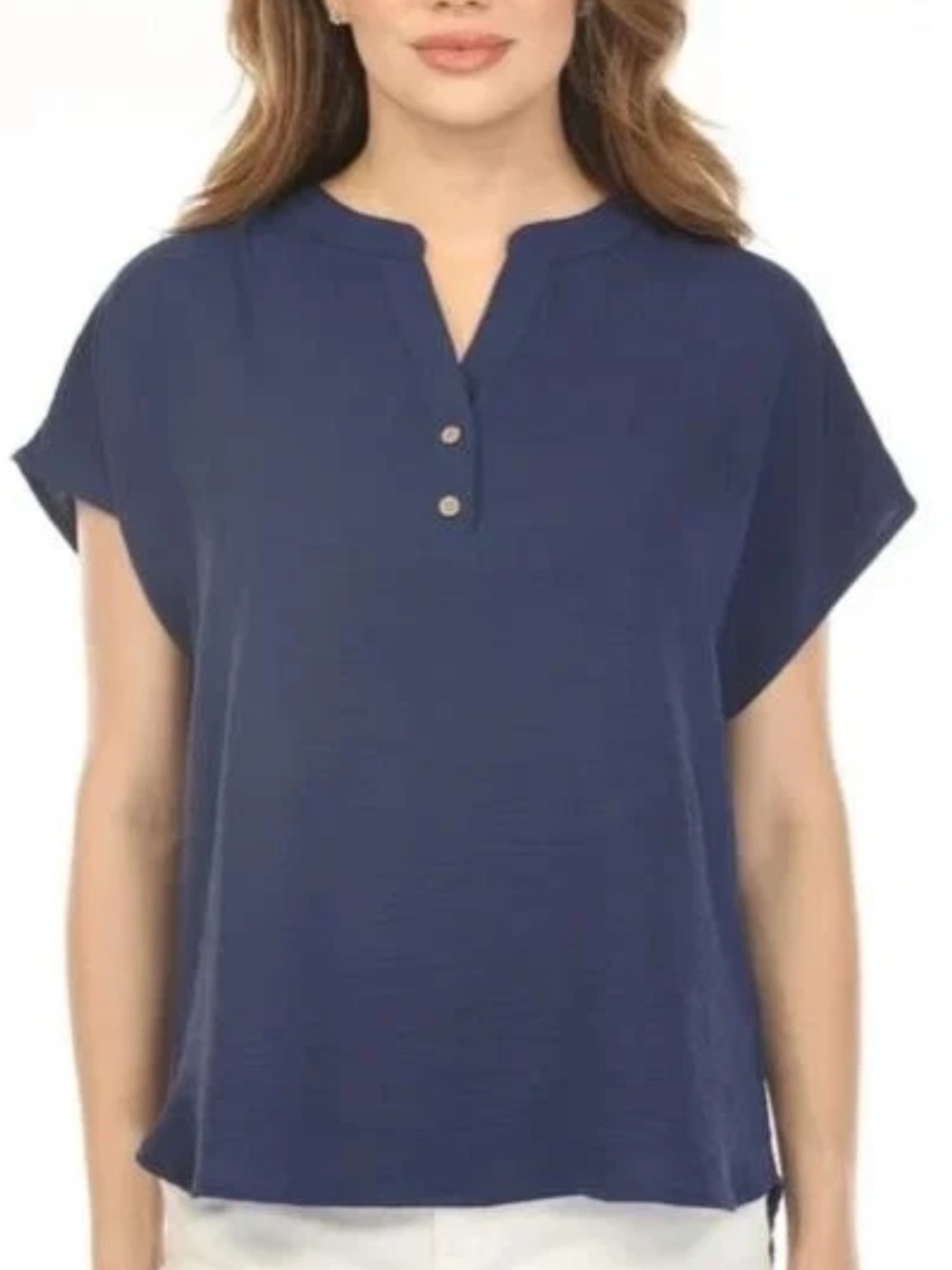 NWT Joie Navy Short-Sleeve Split-Neck Henley Blouse